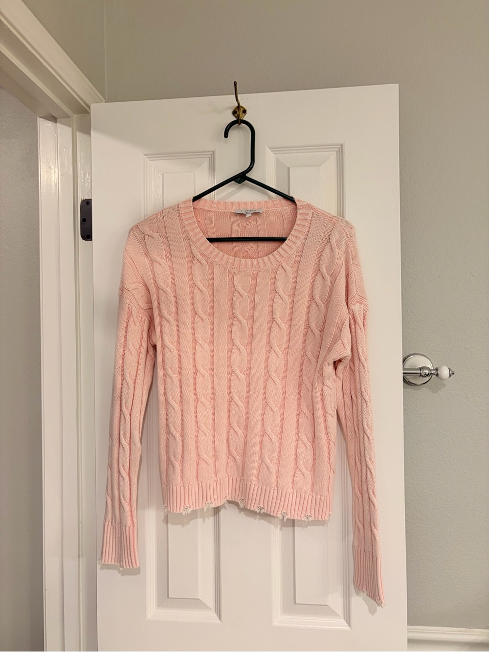 J. Society Pink Frayed Edge Cable Knit Cotton Sweater Small